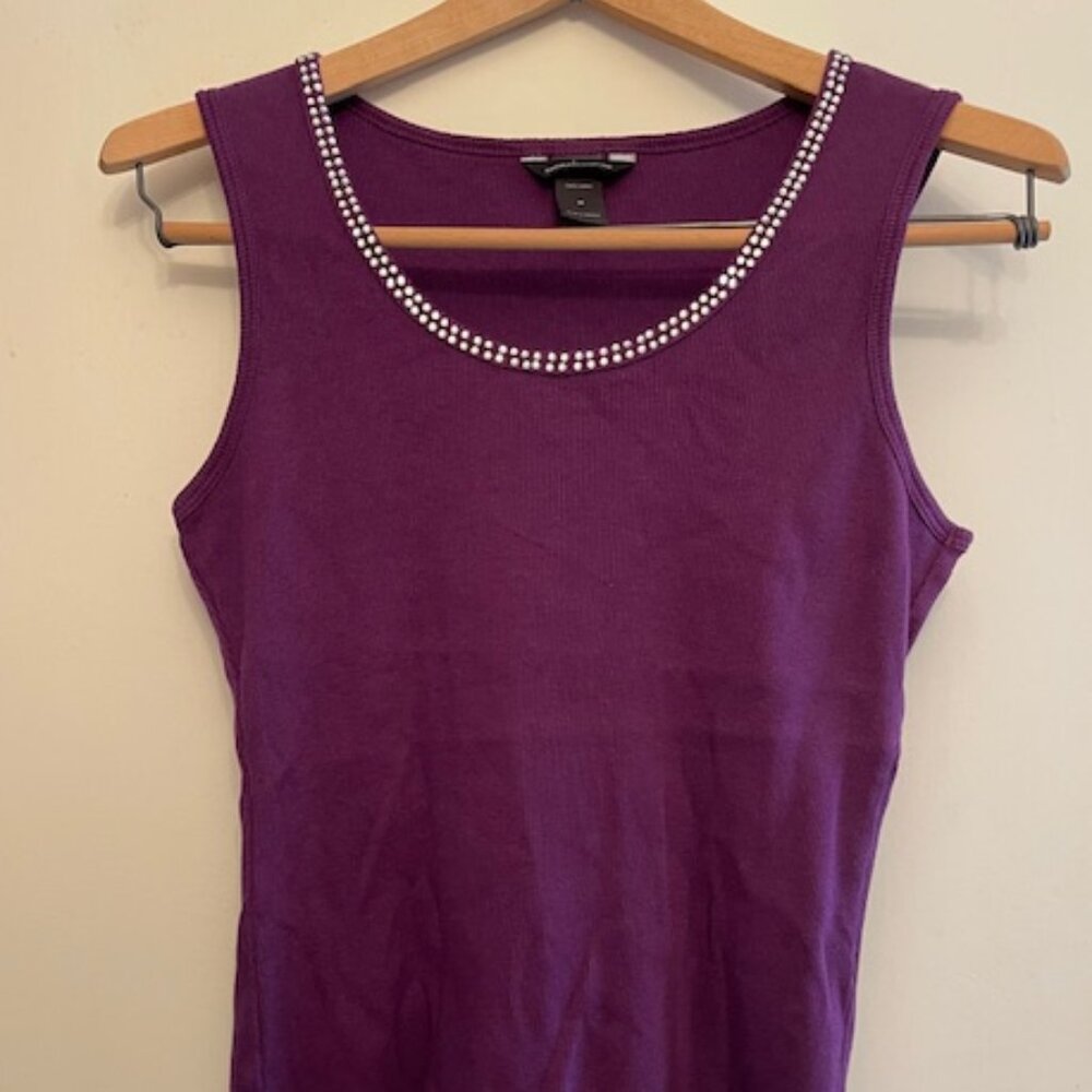 Vintage Victoria's Secret Rhinestone Trim purple 100% cotton scoop neck tank